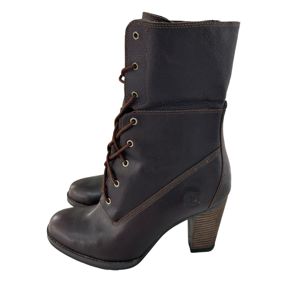 TIMBERLAND Earthkeepers Stratham Heights Brown Leather Heeled Boots 8